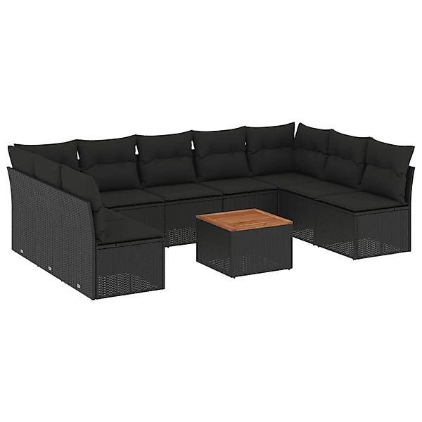 vidaXL 10-tlg Garten-Sofagarnitur mit Kissen Schwarz Poly Rattan Modell 73 günstig online kaufen