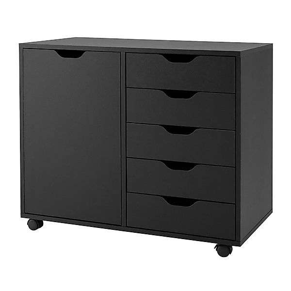 Costway Rollcontainer 5 Schubladen Tür Schwarz 79 x 39 x 65 cm günstig online kaufen
