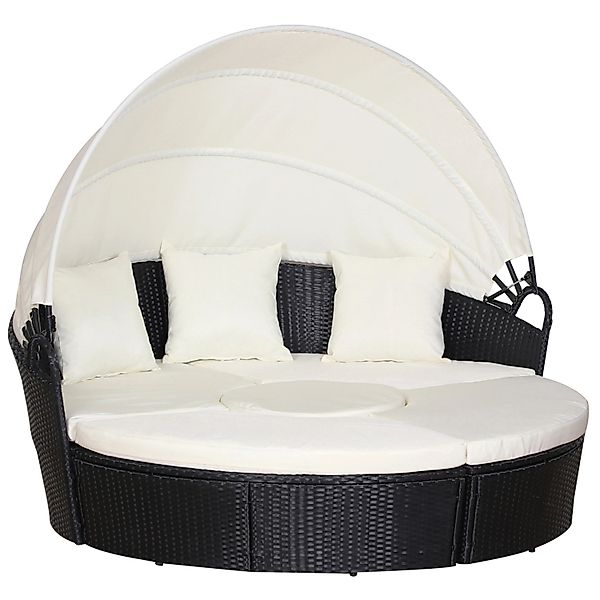 Outsunny Gartenmöbel-Set PE-Rattan Metall Schwarz Creme L180 x B175 x H147 günstig online kaufen