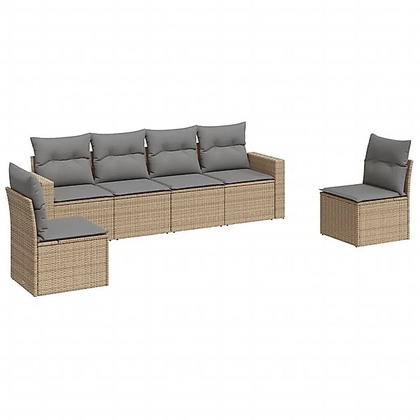 vidaXL 6-Tlg Garten-Sofagarnitur mit Kissen Beige Poly Rattan 3251146 günstig online kaufen