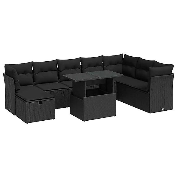 vidaXL 9-Tlg Garten-Sofagarnitur mit Kissen Schwarz Poly Rattan 3327795 günstig online kaufen