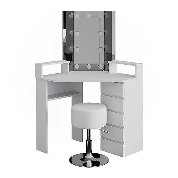 Vicco Eckschminktisch Tilda Weiß/Weiß 113.3 cm mit LED Beleuchtung und Hock günstig online kaufen