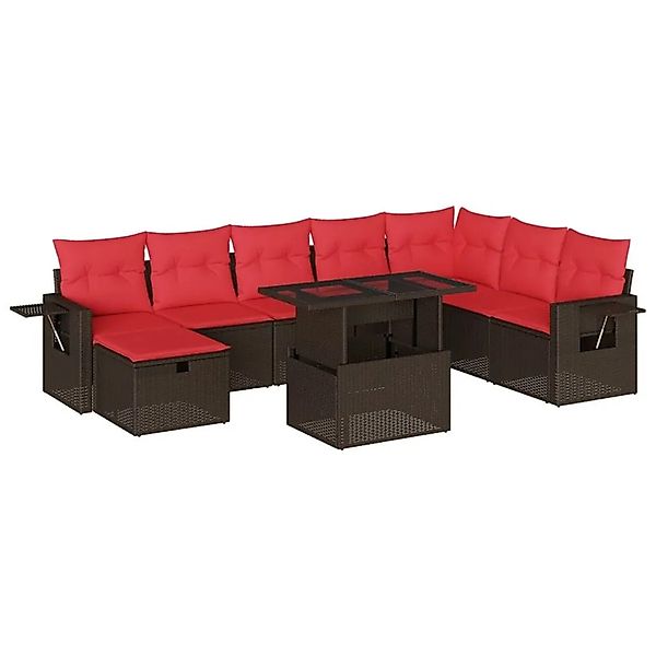 vidaXL 9-Tlg Gartensofa-Set mit Kissen Braun Polyrattan 3275034 günstig online kaufen
