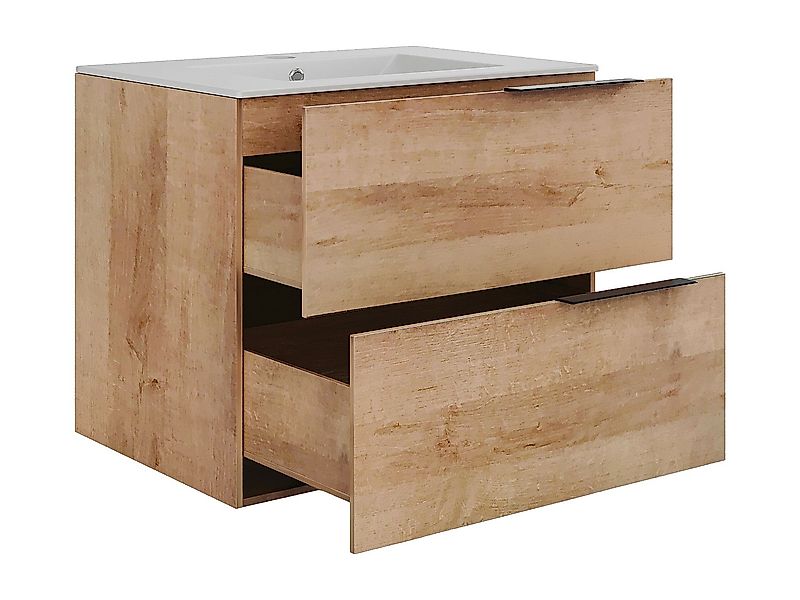 Hängender Badezimmerunterschrank mit Einbauwaschbecken - Heller Naturton - günstig online kaufen