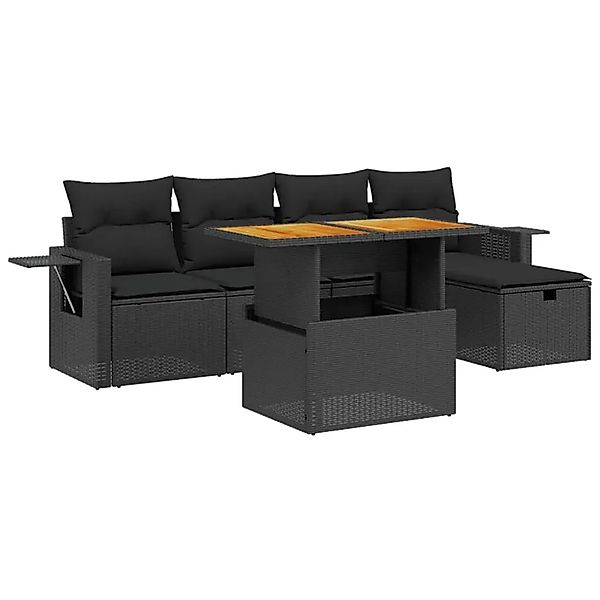vidaXL 6-Tlg Garten-Sofagarnitur mit Kissen Schwarz Poly Rattan 3275694 günstig online kaufen