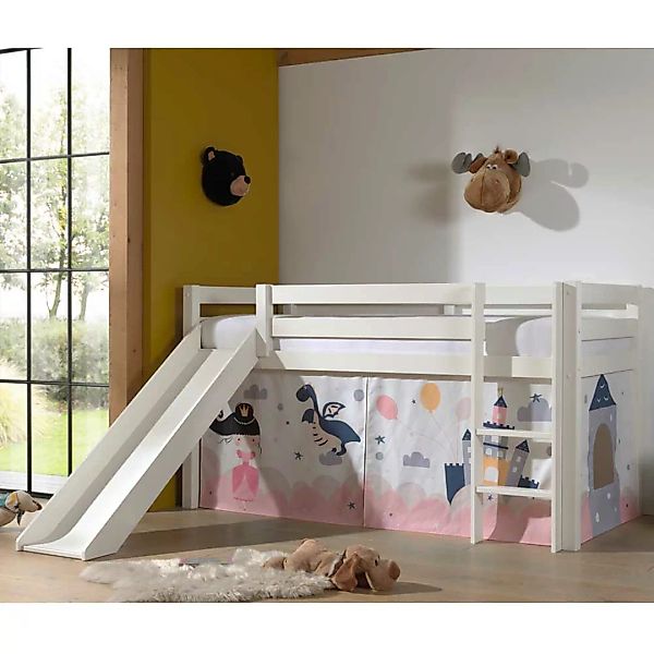 Kinder Spielbett in Weiß Vorhang mit Prinzessin Motiv günstig online kaufen