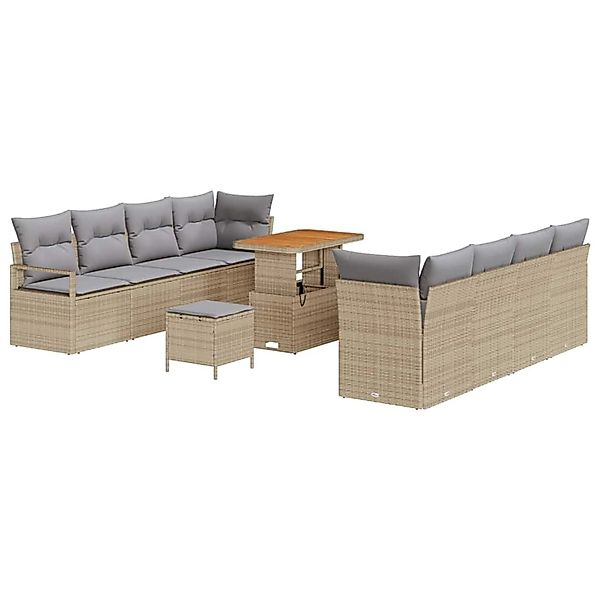 vidaXL 11-Teiliges Garten-Sofa-Set mit Kissen Beige aus Poly Rattan und Aka günstig online kaufen
