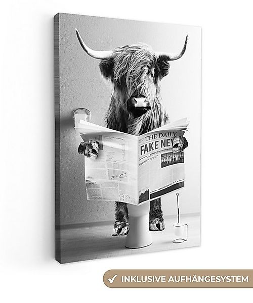 OneMillionCanvasses® Leinwandbild Schottischer Highlander - WC - Zeitung - günstig online kaufen