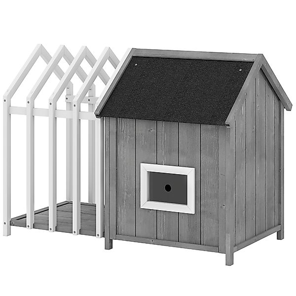 PawHut Hundehütte für den Außenbereich aus Holz mit Terrasse, Zaun, Lamelle günstig online kaufen