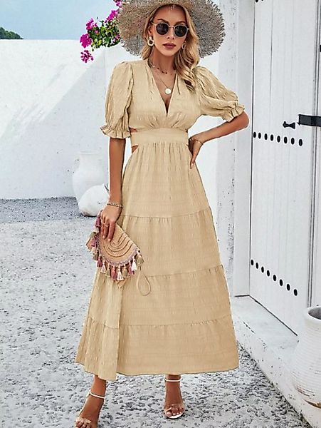 RUZU UG Dirndl Kleid, einfarbiges Frühlings- und Sommerkleid mit V-Ausschni günstig online kaufen