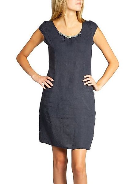 Caspar Sommerkleid SKL018 knielanges Damen Sommer Leinenkleid mit Perlmutt günstig online kaufen