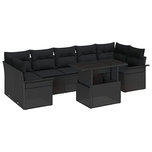 vidaXL Loungesofa 8-tlg. Garten-Sofagarnitur mit Kissen Schwarz Poly Rattan günstig online kaufen