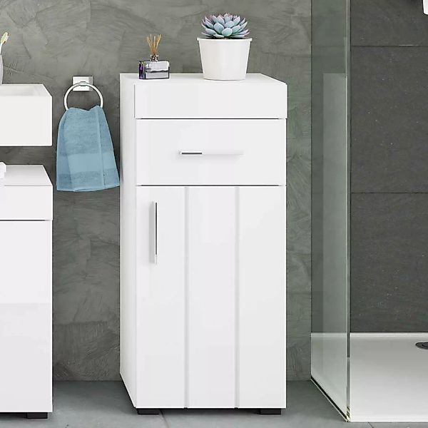 Badezimmerschränkchen weiss Hochglanz einer Schublade und Tür günstig online kaufen