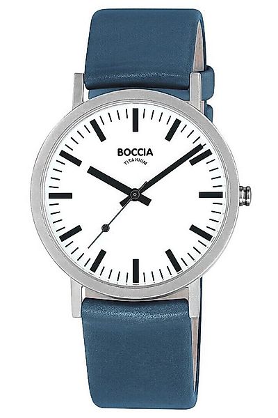 Boccia Quarzuhr Titan mit Lederband Azurblau günstig online kaufen