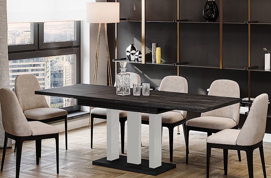 Endo-Moebel Säulen-Esstisch "Appia White" 130-210cm ausziehbar erweiterbar, günstig online kaufen