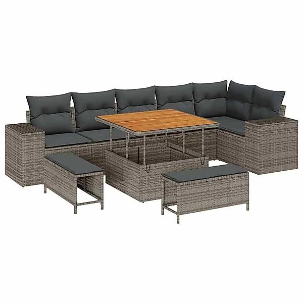 vidaXL Gartensofa-Set mit Kissen 9 Stk Grau Poly-Rattan 3363968 günstig online kaufen