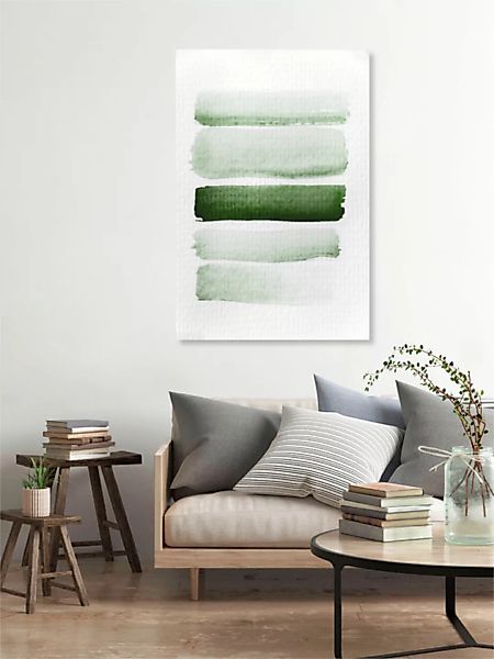 Poster / Leinwandbild - Aquarelle Meets Pencil - Forest Green Stripes günstig online kaufen