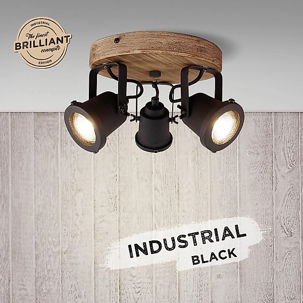 Brilliant Spotrondell Inge 3-flammig Holz dunkel und Schwarz günstig online kaufen