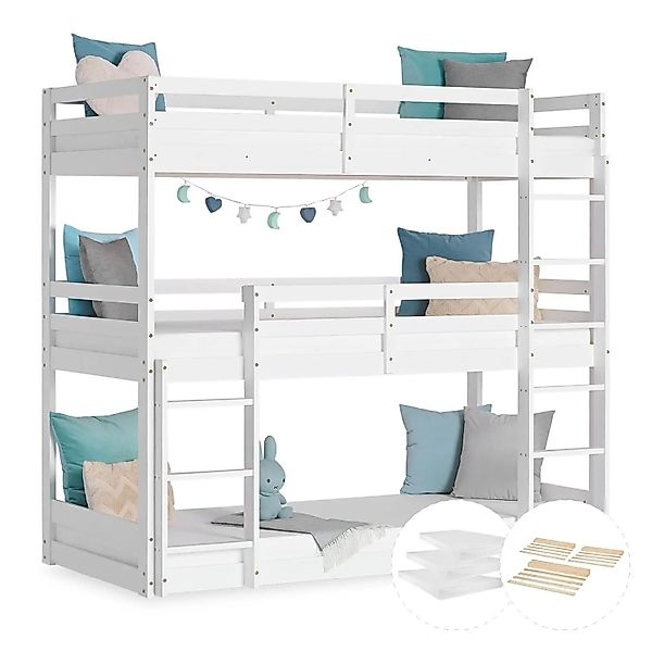 Homestyle4u Etagenbett mit Matratzen 90x200 cm Kinderbett Dreifachbett Hoch günstig online kaufen