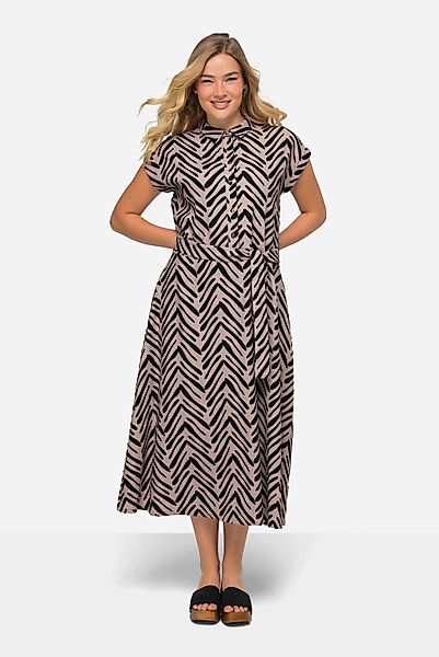 Laurasøn Midikleid Leinenmix-Kleid Zebra-Stil Print Hemdkragen günstig online kaufen