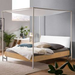 Skandi Stil Himmelbett in Eiche Bianco und Weiß 200 cm hoch günstig online kaufen