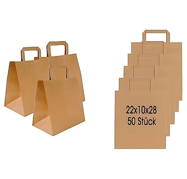 Lauroo Tragetasche 50 stabile Papiertragetaschen Braun, 22x12x28 cm (50-tlg günstig online kaufen