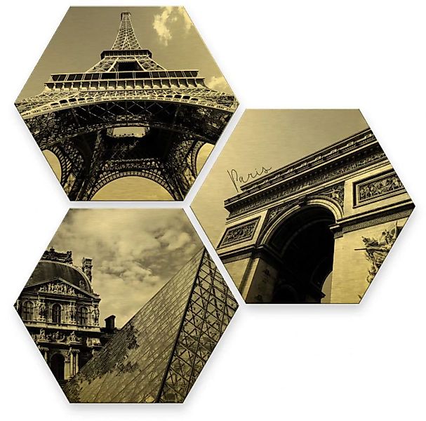 Wall-Art Mehrteilige Bilder "Goldeffekt Paris Collage Stadt", Schriftzug, ( günstig online kaufen