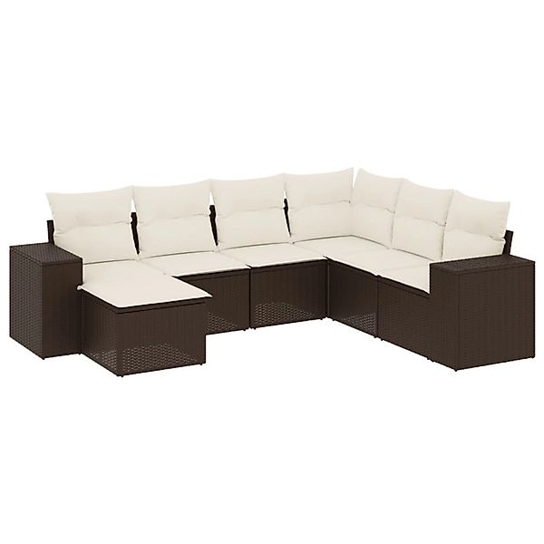 vidaXL 7-Tlg Garten-Sofagarnitur mit Kissen Braun Poly Rattan 3255240 günstig online kaufen