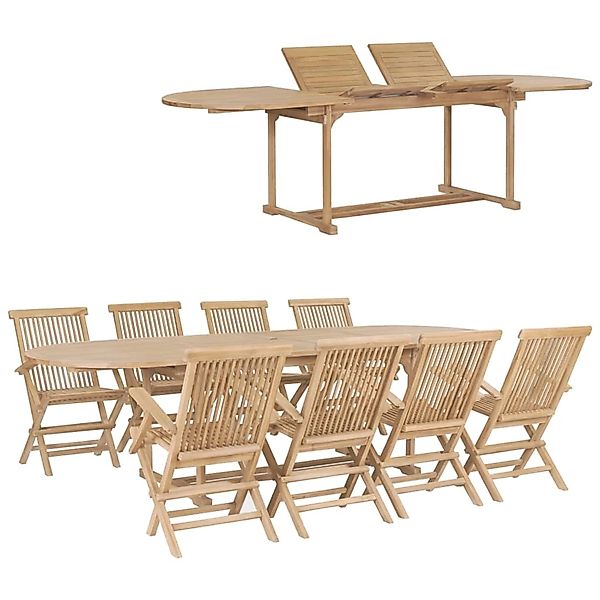 vidaXL 9-Tlg Garten-Essgruppe 180-280 x 100 x 75 cm Teak Massivholz 44681 günstig online kaufen