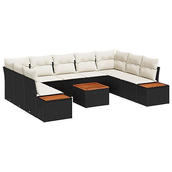 vidaXL Loungesofa 10-teiliges Garten Sofa Set mit Kissen Schwarz Poly Ratta günstig online kaufen
