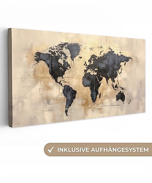 OneMillionCanvasses® Leinwandbild Panorama Weltkarte - Gold - Schwarz - Abs günstig online kaufen