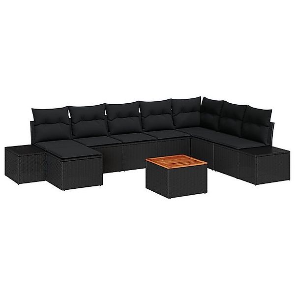 vidaXL Loungesofa 9-tlg. Garten-Sofagarnitur mit Kissen Schwarz Poly Rattan günstig online kaufen