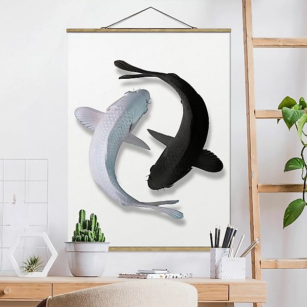 Stoffbild Tiere mit Posterleisten - Hochformat Fische Ying & Yang günstig online kaufen