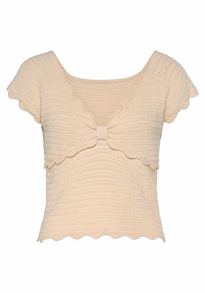 Vivance Kurzarmpullover, mit modischer Wellenkante, T-Shirt mit V-Ausschnit günstig online kaufen