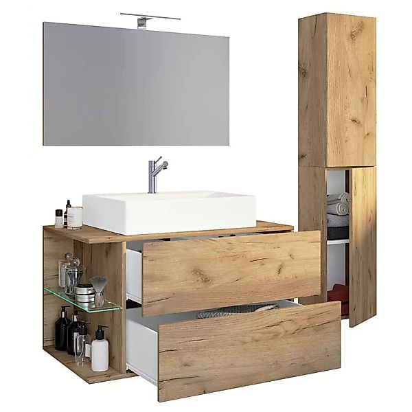 Badmöbel mit Waschbecken für die Wandmontage 151 cm hoch (dreiteilig) günstig online kaufen