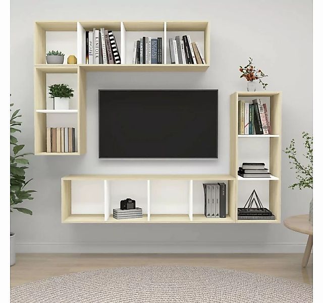 furnicato TV-Schrank 4-tlg. TV-Schrank-Set Weiß Sonoma-Eiche Holzwerkstoff günstig online kaufen