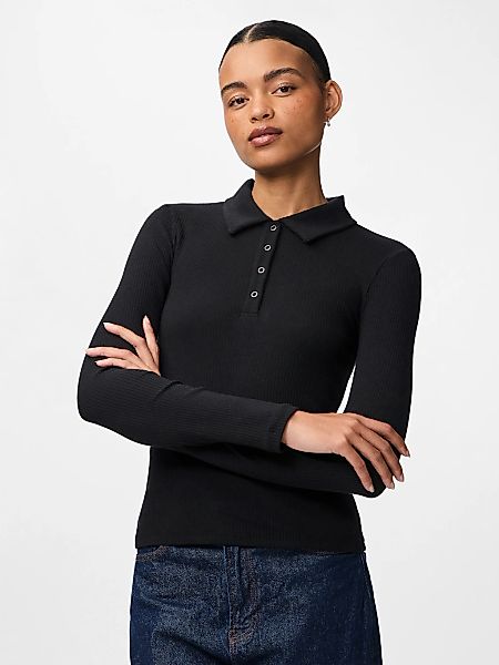 pieces Langarm-Poloshirt "PCKITTE LS POLO TOP JRS NOOS" mit gerippter Struk günstig online kaufen