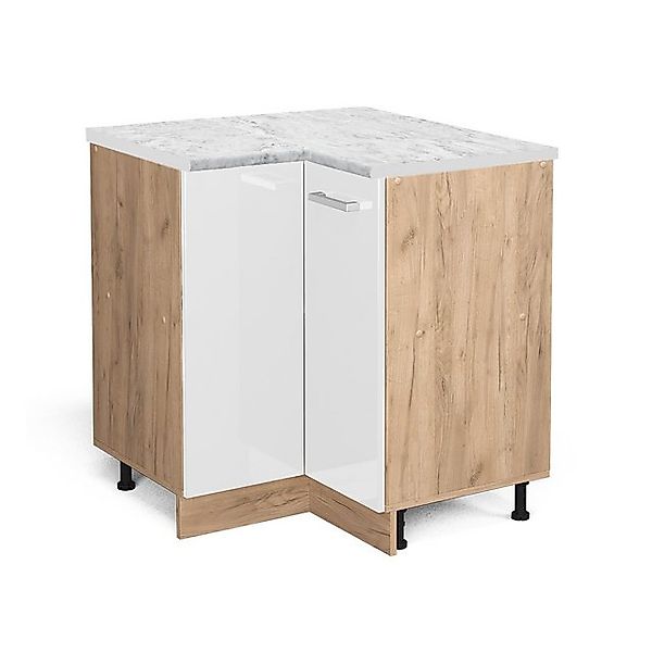 Vicco Eckunterschrank R-Line Weiß Hochglanz/Goldkraft Eiche 76 cm AP Marmor günstig online kaufen