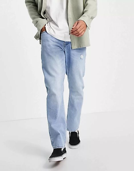 ASOS DESIGN – Original Fit – Jeans in heller Vintage-Waschung mit Abnutzung günstig online kaufen