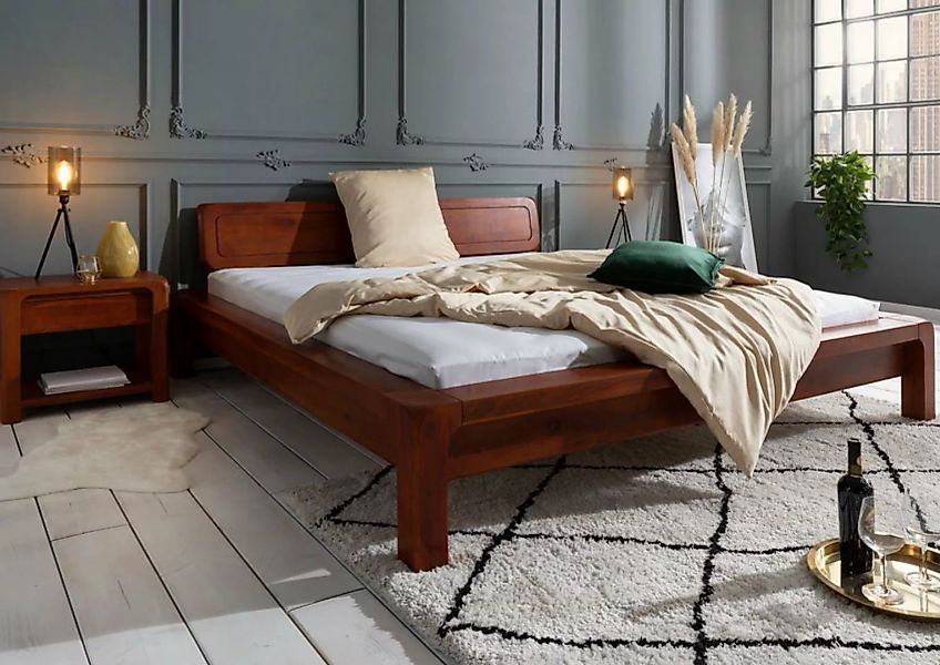 Massivmoebel24 Massivholzbett Bett Akazie 140x200x80 honig lackiert BUENO # günstig online kaufen
