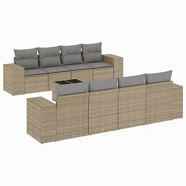 vidaXL Sofaelement 9-tlg. Garten-Sofagarnitur mit Kissen Beige Poly Rattan günstig online kaufen