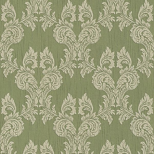 PROFHOME 956304-GU Textiloptik Tapete Barock Matt Grün 0,53 m x 10,05 m 5,3 günstig online kaufen