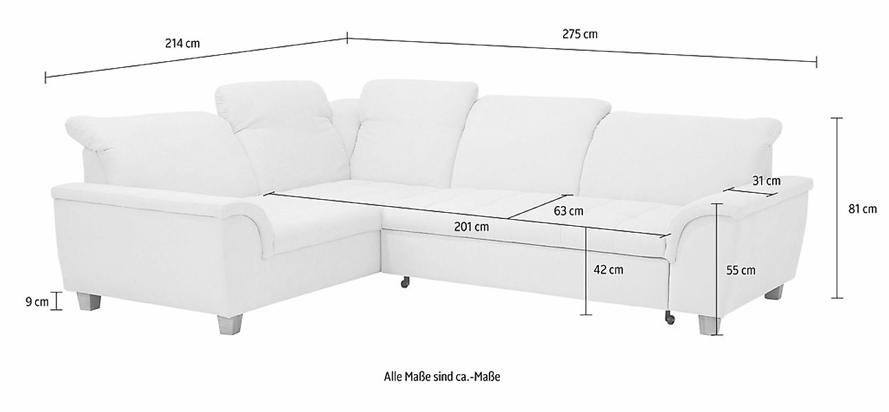 Home affaire Ecksofa »Lyla L-Form«, wahlweise mit Rückenfunktion und Bettfu günstig online kaufen