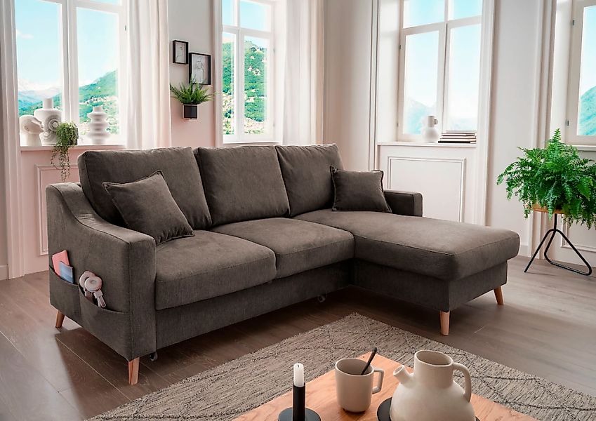 INOSIGN Ecksofa "Valentina L-Form", 2 Zierkissen, mit Seitentasche, auszieh günstig online kaufen