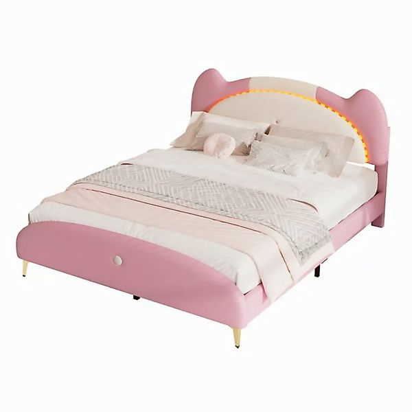 Flieks Polsterbett, Kinderbett Doppelbett 140x200cm mit LED-Streifen und Ec günstig online kaufen