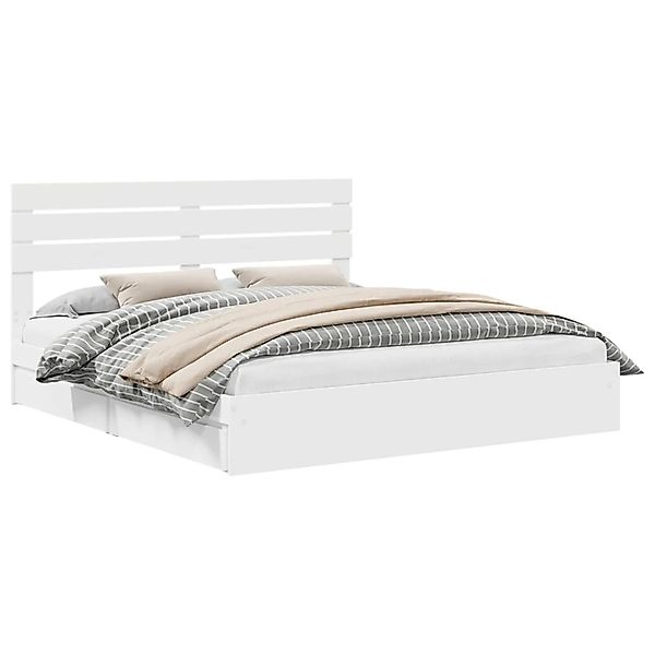 vidaXL Stauraumbett mit Kopfteil Weiß 200 x 200 cm Holzwerkstoff 3411544 günstig online kaufen