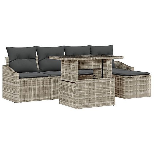 vidaXL Loungesofa 6-teiliges Garten-Sofa-Set mit Kissen Hellgrau Poly Ratta günstig online kaufen