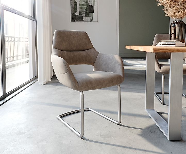 Freischwinger Yago-Flex mit Armlehnen Mikrofaser Taupe Vintage Freischwinge günstig online kaufen