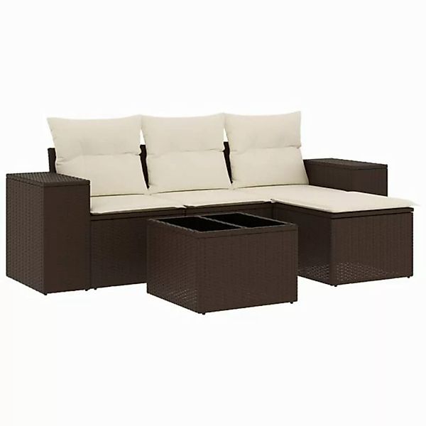 vidaXL Sofaelement 5-tlg. Garten-Sofagarnitur mit Kissen Braun Poly Rattan günstig online kaufen