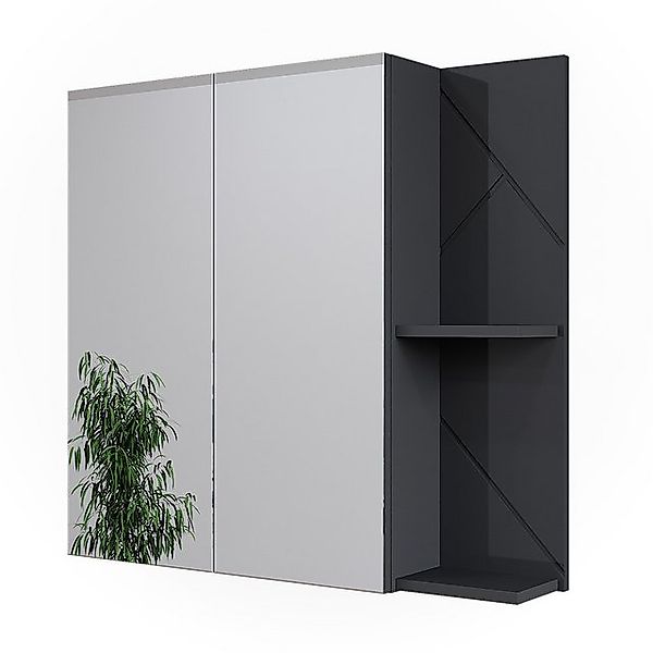 Vicco Badspiegelschrank Irma Anthrazit Hochglanz 80 x 75 cm günstig online kaufen